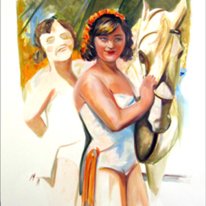 Circus Girls with Horse by Layne Jackson