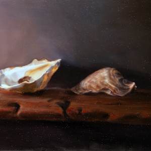 Oysters On Driftwood by Cleo Huggins