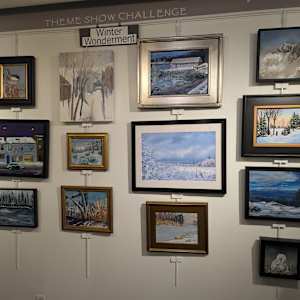 York Harbor Maine Boat House in Winter by Cleo Huggins  Image: Winter Wonderment Theme show at Seacoast Artist Association Feb 2025