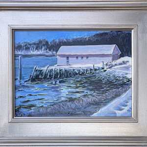 York Harbor Maine Boat House in Winter by Cleo Huggins 