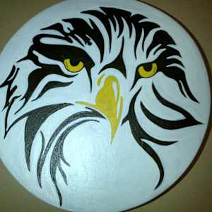 Hand made and painted deer hide hand drum by Beverly Owens