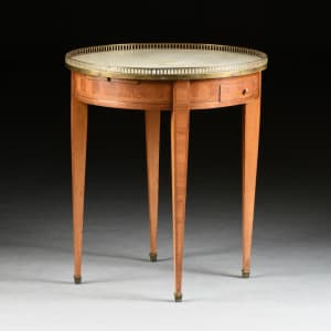 French Table à Bouillote with Marble Top and Tulipwood Parquetry, 19thC
