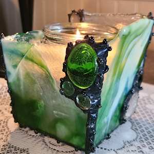 Medium Raw Edged Votive - Green by Wendling Glass Creations