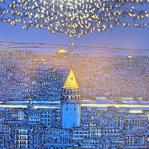 İstanbul; Galata Serigrafi Orijinal Islak İmzalı by Devrim Erbil 