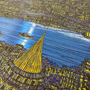 Renkli Kuşlar ve Galata Giclee Islak İmzalı, 2025, Yeni (Sertifikalı) by Devrim Erbil 