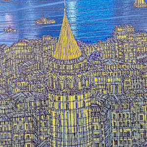 Renkli Kuşlar ve Galata Giclee Islak İmzalı, 2025, Yeni (Sertifikalı) by Devrim Erbil 