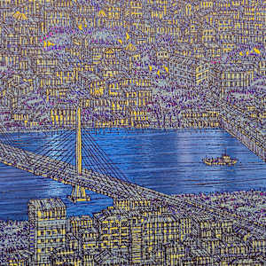Renkli Kuşlar ve Galata Giclee Islak İmzalı, 2025, Yeni (Sertifikalı) by Devrim Erbil 