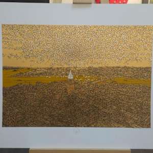 Galata'da Kuş Esintisi Serigrafi Orijinal Islak İmzalı by Devrim Erbil, Image 1.