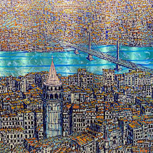 Renkli Kuşlar ve Galata Giclee 2025 yılı yeni sertifikalı by Devrim Erbil 