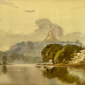 Lake Landscape towards a Pagoda by Sayar Saung