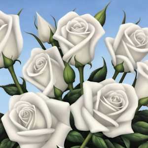 White Roses 1. Floral Painting In White and Blue by Sasha Suvorova, Image 1.