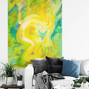 Yellow Goddess Dancing With Bird. Yellow and Green. by Baroque Anarchist