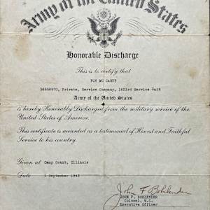 Foy McCarty's Discharge Papers from the U.S. Army, Image 1.