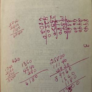 Emma's Bible  Image: List of scriptures written by Foy McCarty (back page) with Emma's calculations