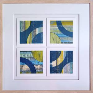 Beneath the Surface by Maren Oates  Image: Set of 4 acrylic monotypes, framed and float mounted together. 