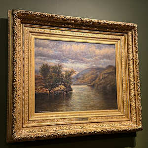 Catskills Creek and Mountain by Caroleen Ackerman Brown (1871-1938)  Image: Wonderfully painted landscape with a medium amount of impasto.   A barely known, hardly written about, mysterious woman, 19th centruy Hudson River School painter.