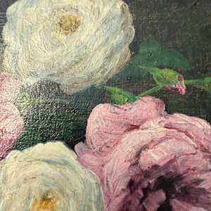 Still Life of White and Pink Roses in a Blue Vase by School of George Cochran Lambdin (American 1830-1896) 