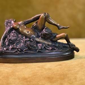 Nymph and Satyr Erotic Bronze Sculpture by D. Julian-Hayes  Image: front view