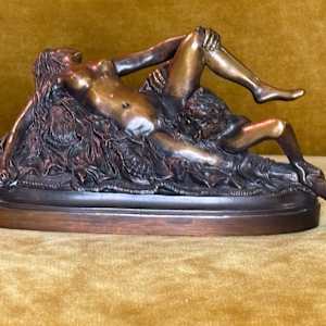 Nymph and Satyr Erotic Bronze Sculpture by D. Julian-Hayes  Image: front view