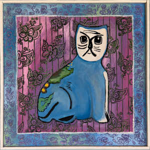 Blue Cat Painting by Leslie Nichol