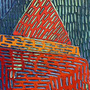 Untitled (red house with tree) by Leslie Nichol 