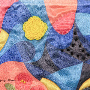 Crochet Roses with Yellow Rose by Katrina Sjoberg  Image: This detail shows some of the hand stitching and the crochet rose.