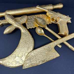 Weapons of Mass Creation-Weapons of Mass Destruction 7-Piece, 24 K Gold Set Harmonize or Weaponize Domesticity by Sarah Khan