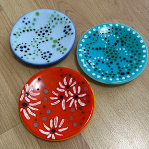 5" hand-painted double-sided shallow bowls by Julie Root Sawyer, Image 1.