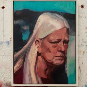 Earthsworld Portrait #9 by Alexander Grimm  Image: Front view on studio wall with handmade floater frame