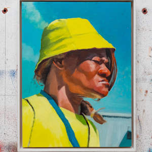 Earthsworld Portrait #6 by Alexander Grimm  Image: Front view on studio wall with handmade floater frame