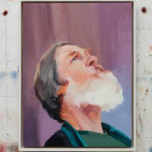 Earthsworld Portrait #8 by Alexander Grimm  Image: Piece on studio wall with handmade floater frame