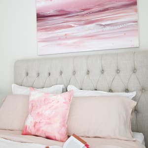 Keep Moving by Dana Mooney  Image: Styled above queen bed, featuring "Pillow #2" from Dana's 2021 Throw Pillow Collection