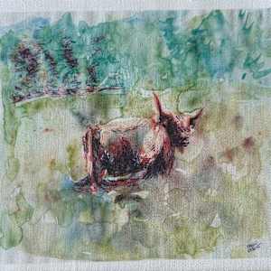 Tissu - Vache HighlandsII by Marie Désert