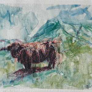 Tissu - Vache Highlands by Marie Désert