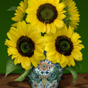Sunflowers in Makkum Pot - Homage to van Gogh by Mary Ahern