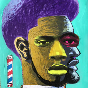 Barber Shop Phrenology #3 (Jokers & Kings)  Image: Dr. Kumasi The Griot  Acrylic paint, collage, inks on 8"x10" paper