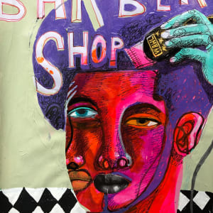 Barber Shop Phrenology #1 (Just Got Paid)  Image: 'Dirty Red'   Acrylic paints, collage, Molotow markers, ink on paper