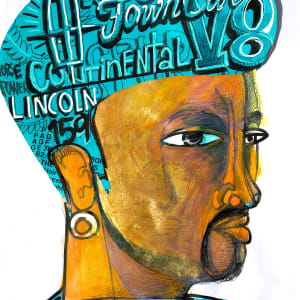 Barber Shop Phrenology #1 (Just Got Paid)  Image: 'Lincoln'  Acrylic paints, collage, Molotow markers, ink on paper