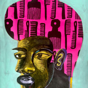 Barber Shop Phrenology #1 (Just Got Paid)  Image: 'Freddy Freestyle'   Acrylic paints, collage, Molotow markers, ink on paper