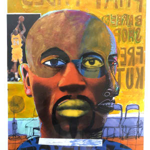 Barber Shop Phrenology #3 (Jokers & Kings)  Image: 'Coach Carver'  Acrylic paint, collage, inks on 8"x10" paper