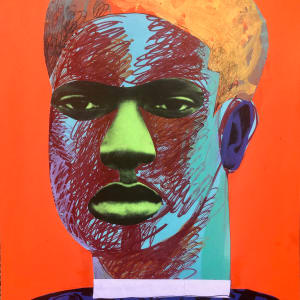 Barber Shop Phrenology #3 (Jokers & Kings)  Image: 'Quincy'  Acrylic paint, collage, inks on 8"x10" paper