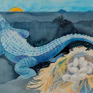 Gator Dreams Triptych: Gator Dreams 2: Gator Egg Laying by Judith Greavu