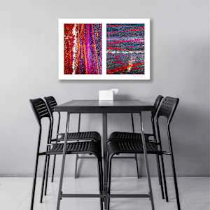 Seeing Red #12: Colorful Bike Tracks Abstract by Susan Bowen 