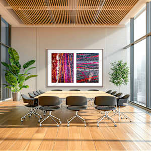 Seeing Red #12: Colorful Bike Tracks Abstract by Susan Bowen 