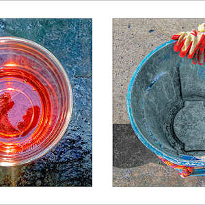 Round Pair #10: Red Glass and Blue Can 1/5 by Susan Bowen 