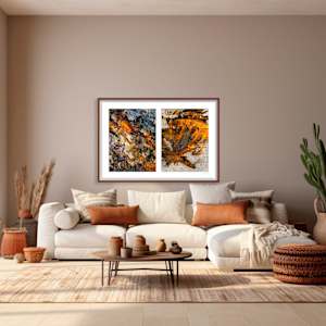 Spills Diptych #15: Coffee Ground Abstract (framed) 1/15 by Susan Bowen