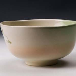 Kubota Tsuneyuki 窪田常之 b.1952 Kyo yaki Chawan with Balloon Vine Motif   Fūsen-kazura風船カズラ図 茶碗 by Kubota Tsuneyuki 窪田常之 