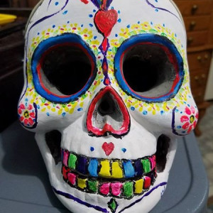 OOAK Hand Painted Day of the Dead - Halloween Skull with Black Widow Spider by Lora Wood 