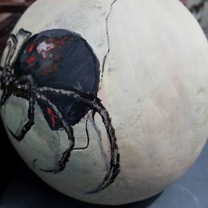 OOAK Hand Painted Day of the Dead - Halloween Skull with Black Widow Spider by Lora Wood 