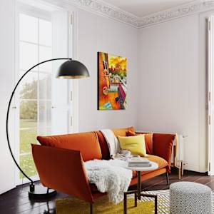 Balcony Cat by Wendy Born  Image: Balcony Cat painting Wendy Born in situ orange couch side view 